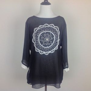 Rogerio Tunic Top BoHo Beaded Oversize Small Black